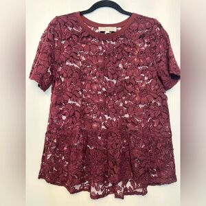 LOFT Elegant Lace Burgundy Top
